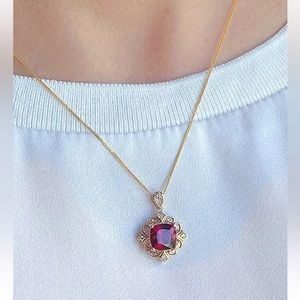 New Beautiful 18k Yellow Gold Sterling Silver Ruby Necklace
